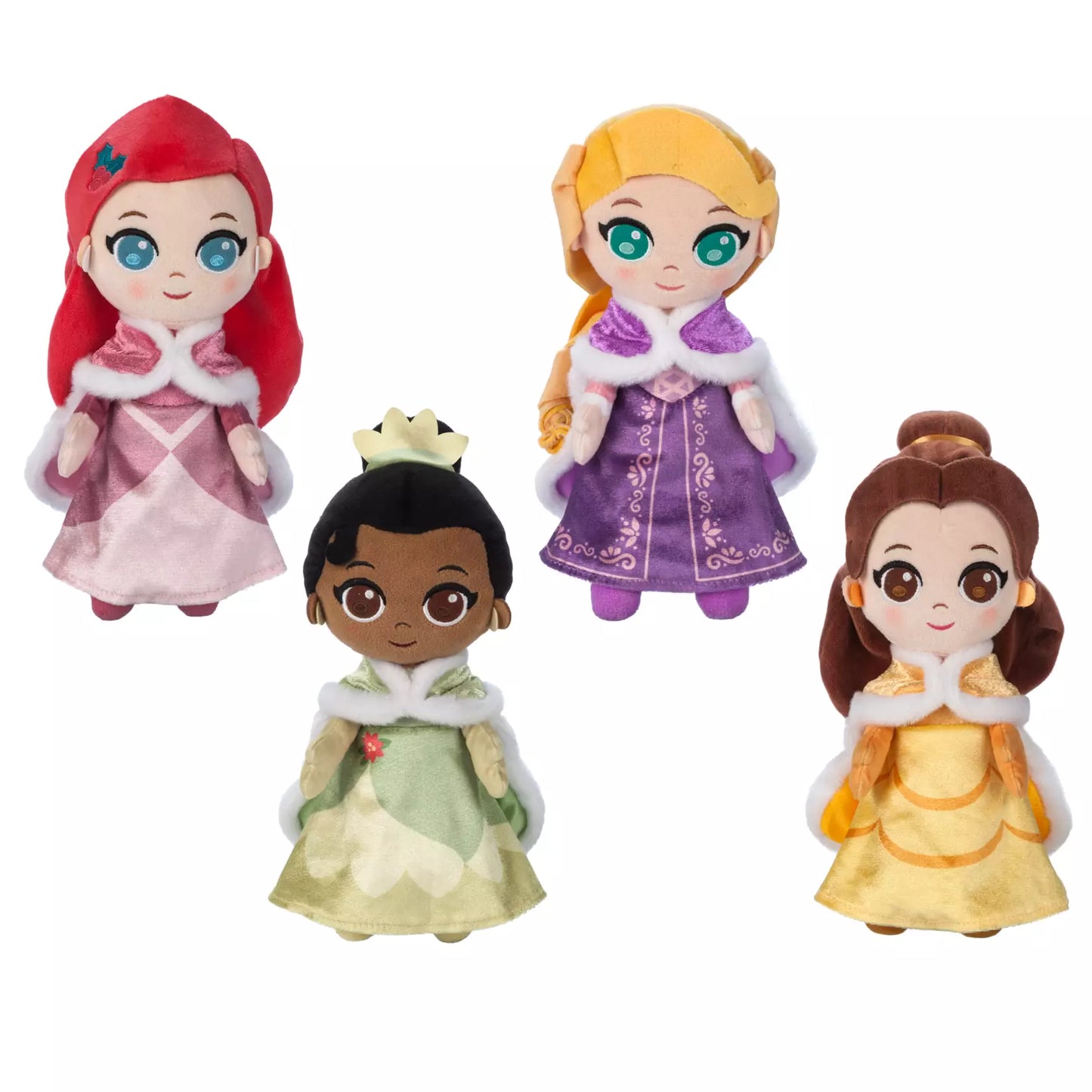 Disney Princess Holiday Soft Doll Set – 9'' - 10'' - Ariel Tiana Rapunzel Belle