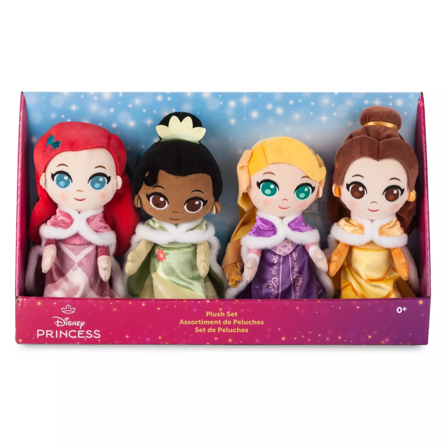 Disney Princess Holiday Soft Doll Set – 9'' - 10'' - Ariel Tiana Rapunzel Belle