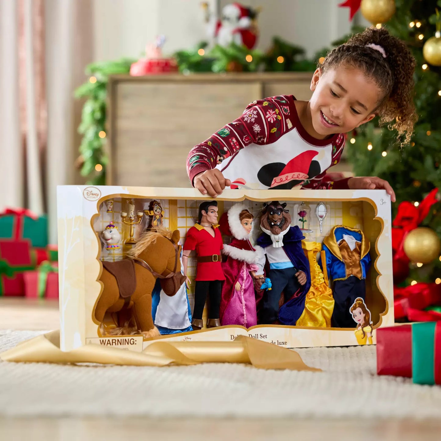 Beauty and the Beast Doll Deluxe Large Toy Gift Set - Belle Gaston Horse Chip