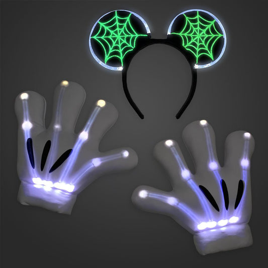 Mickey Mouse Light-Up Skeleton Costume Gloves & Headband Ears Set for Adults