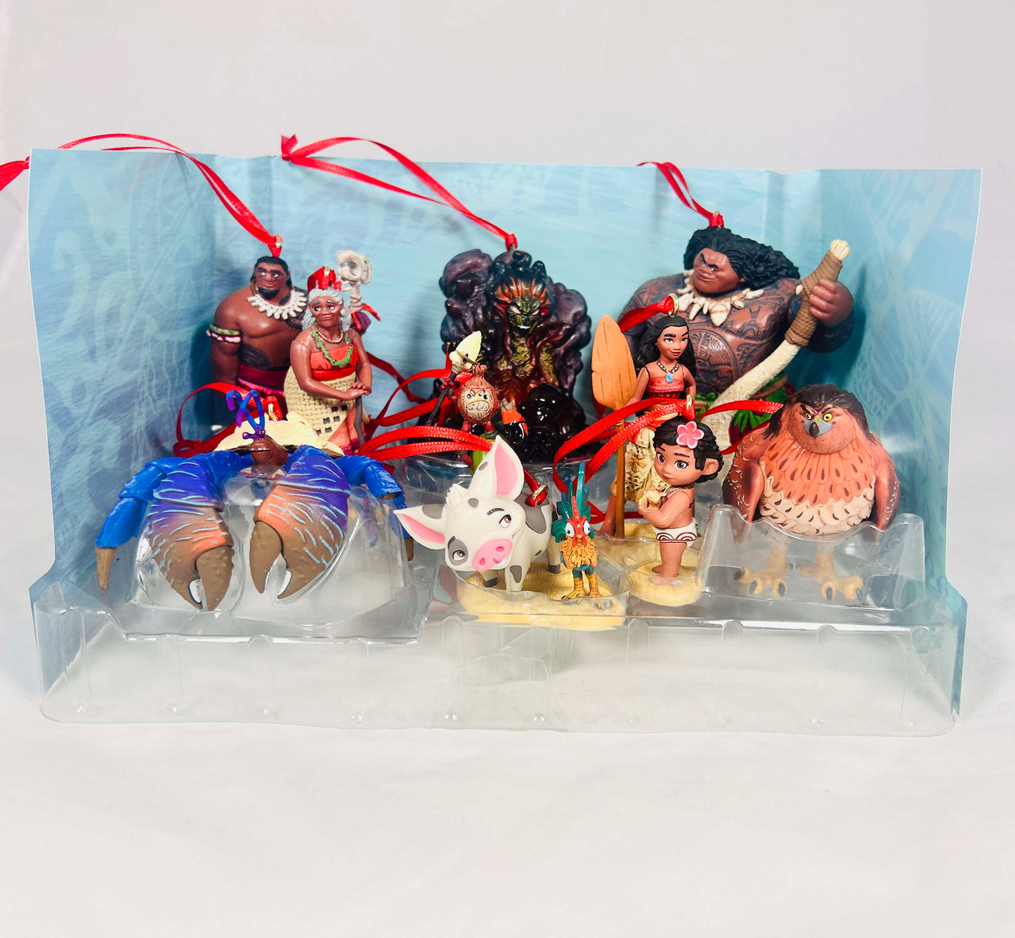 Disney Moana Christmas Ornaments 10pc Custom Figure Set - Maui Pua Hei Hei Crab
