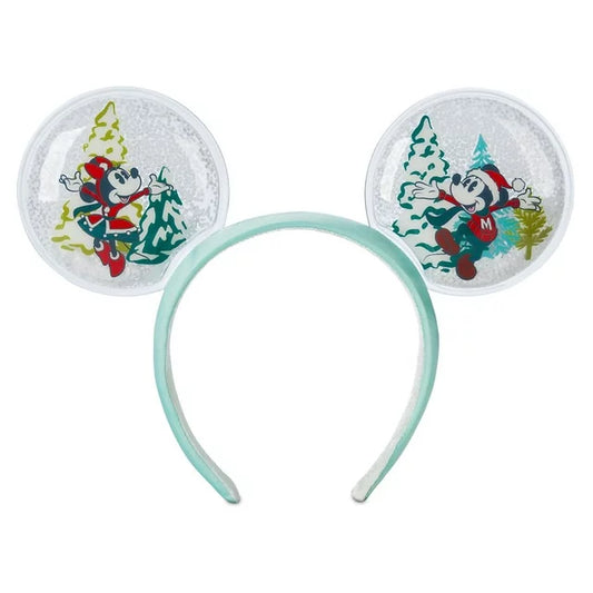 Disney Theme Park Mickey & Minnie Mouse Snow Globe Holiday Ear Headband