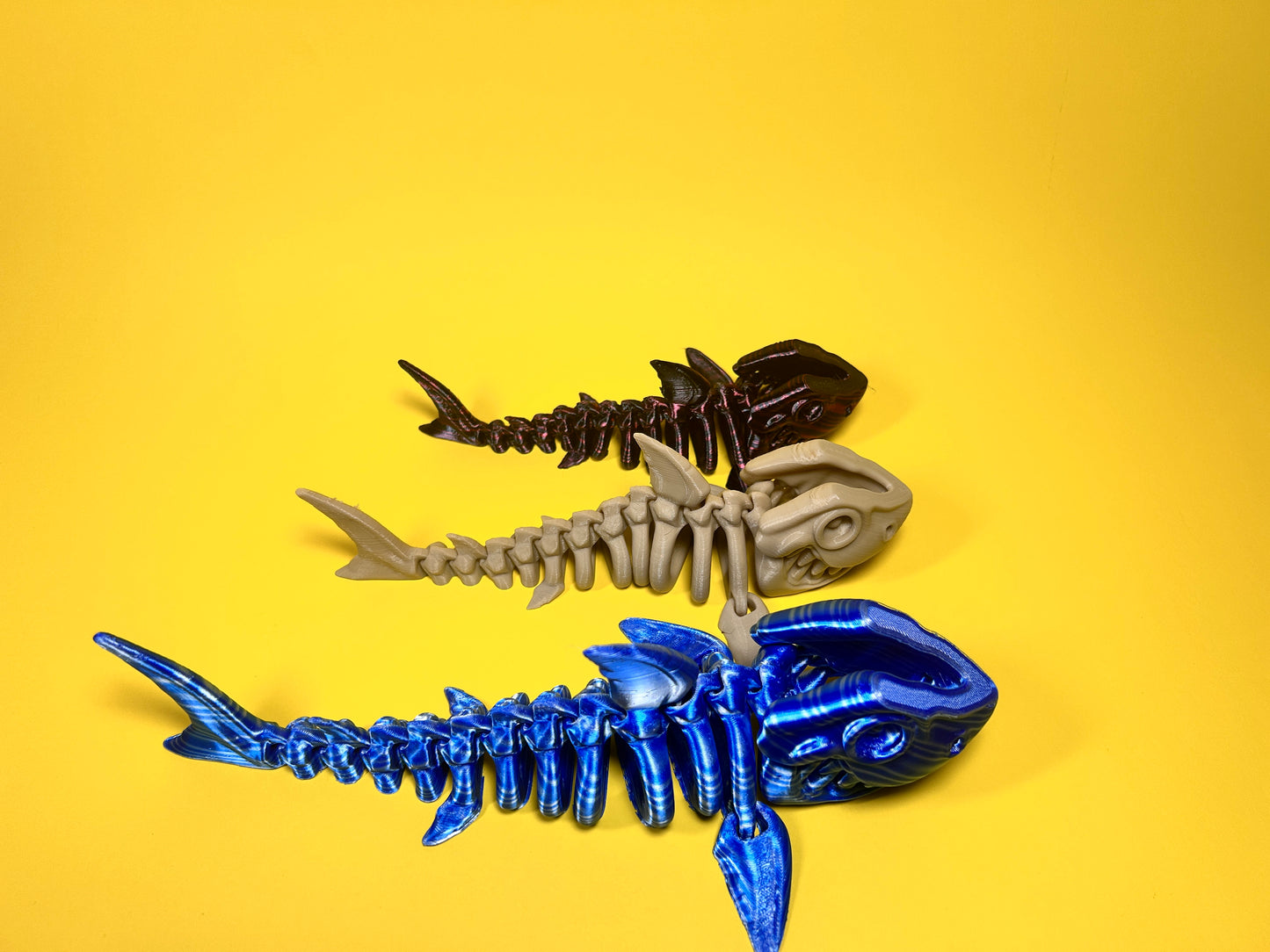 Flexi 3D Printed Shark Fossil Fidget Sensory Toy Desk Gift - Skeleton - Multicolor - Articulated Glow in the Dark - Flexi Factory