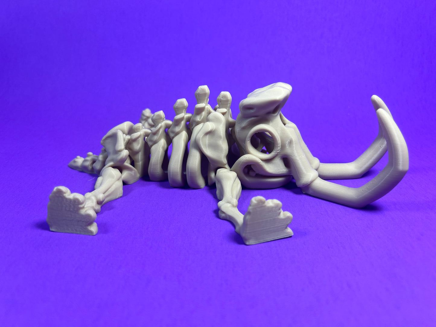 Flexi 3D Printed Woolly Mammoth Elephant Fossil Fidget Sensory Toy Desk Gift - Skeleton - Multicolor - Articulated Glow Blue - Flexi Factory (Copy)