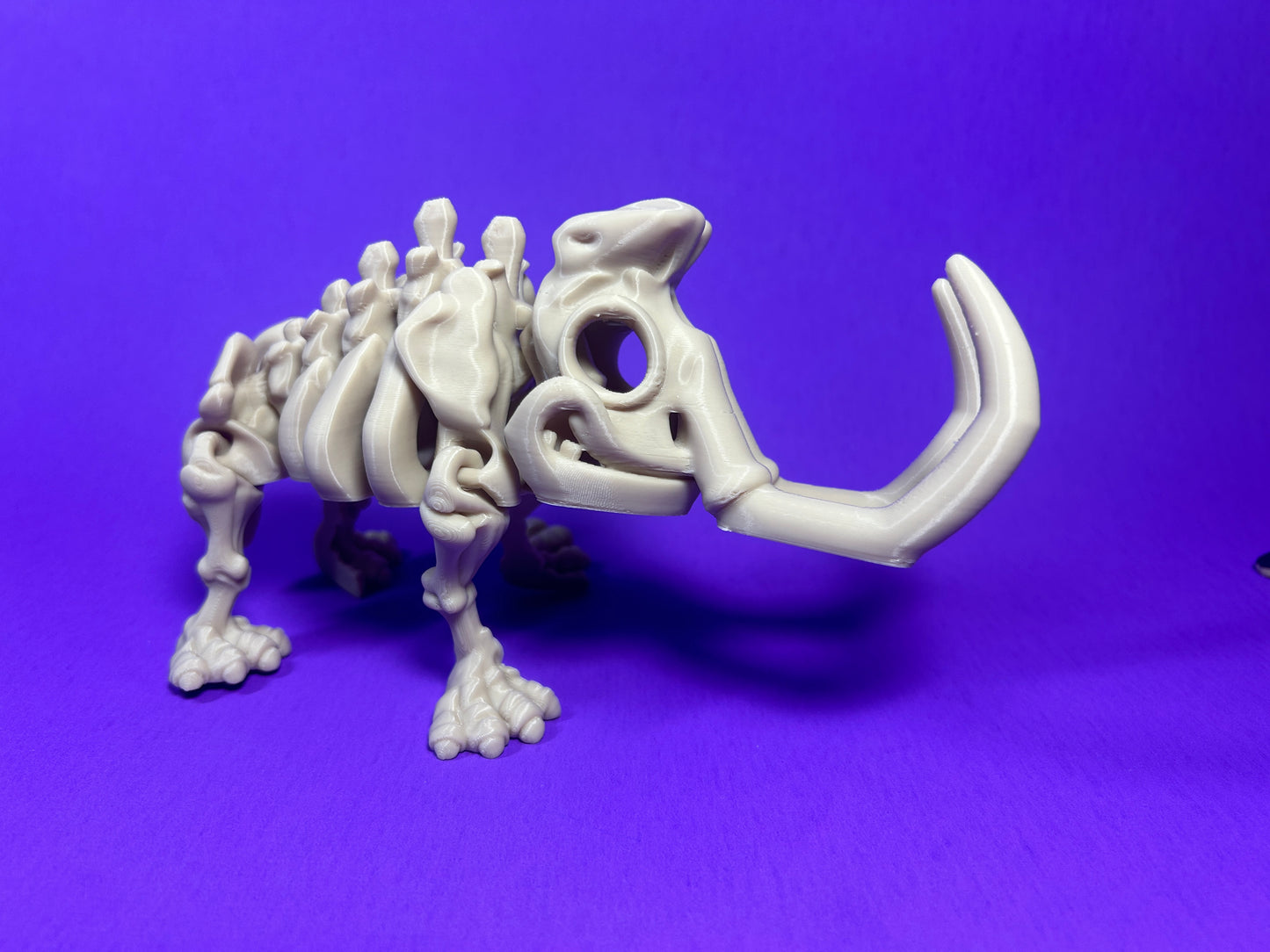 Flexi 3D Printed Woolly Mammoth Elephant Fossil Fidget Sensory Toy Desk Gift - Skeleton - Multicolor - Articulated Glow Blue - Flexi Factory (Copy)