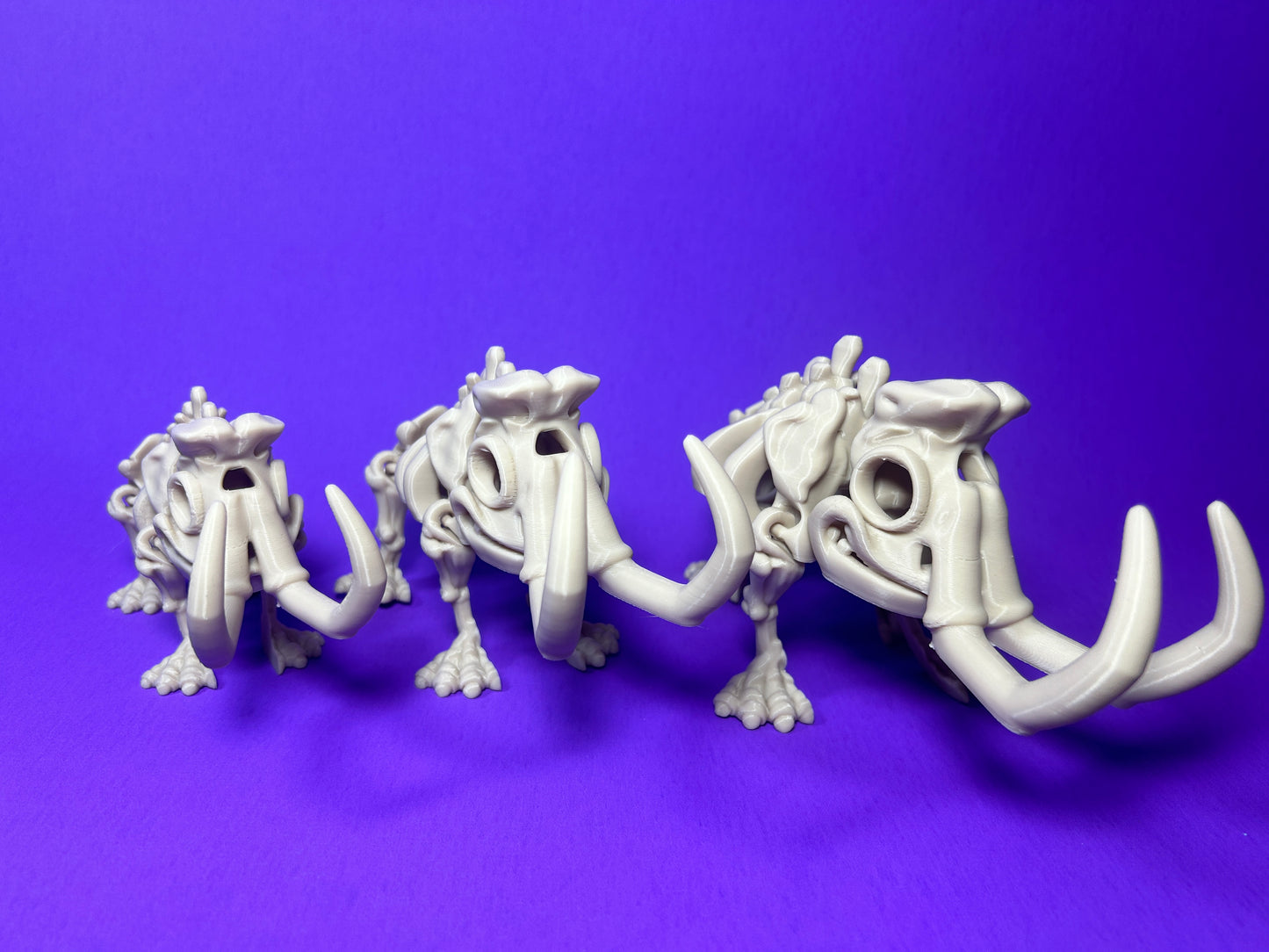 Flexi 3D Printed Woolly Mammoth Elephant Fossil Fidget Sensory Toy Desk Gift - Skeleton - Multicolor - Articulated Glow Blue - Flexi Factory (Copy)