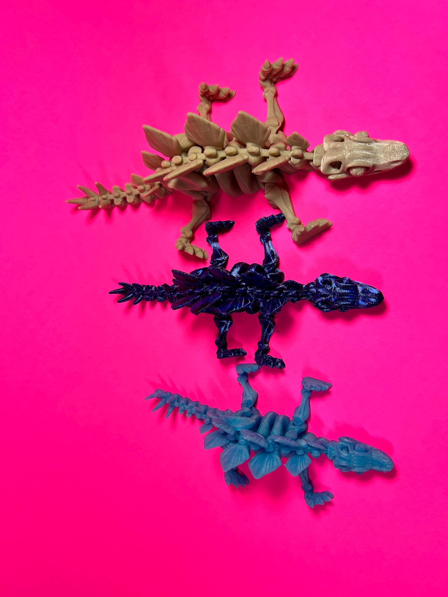 Flexi 3D Printed Stegosaurus Dinosaur Fossil Fidget Sensory Toy Desk Gift - Skeleton - Multicolor - Articulated Glow in the Dark - Flexi Factory