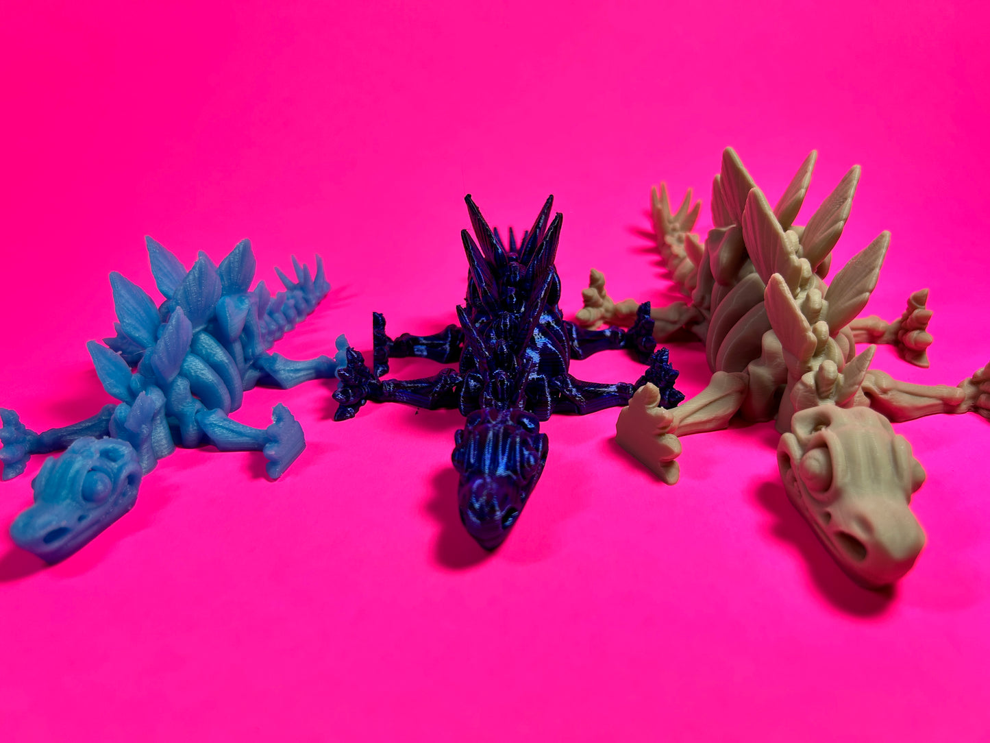 Flexi 3D Printed Stegosaurus Dinosaur Fossil Fidget Sensory Toy Desk Gift - Skeleton - Multicolor - Articulated Glow in the Dark - Flexi Factory