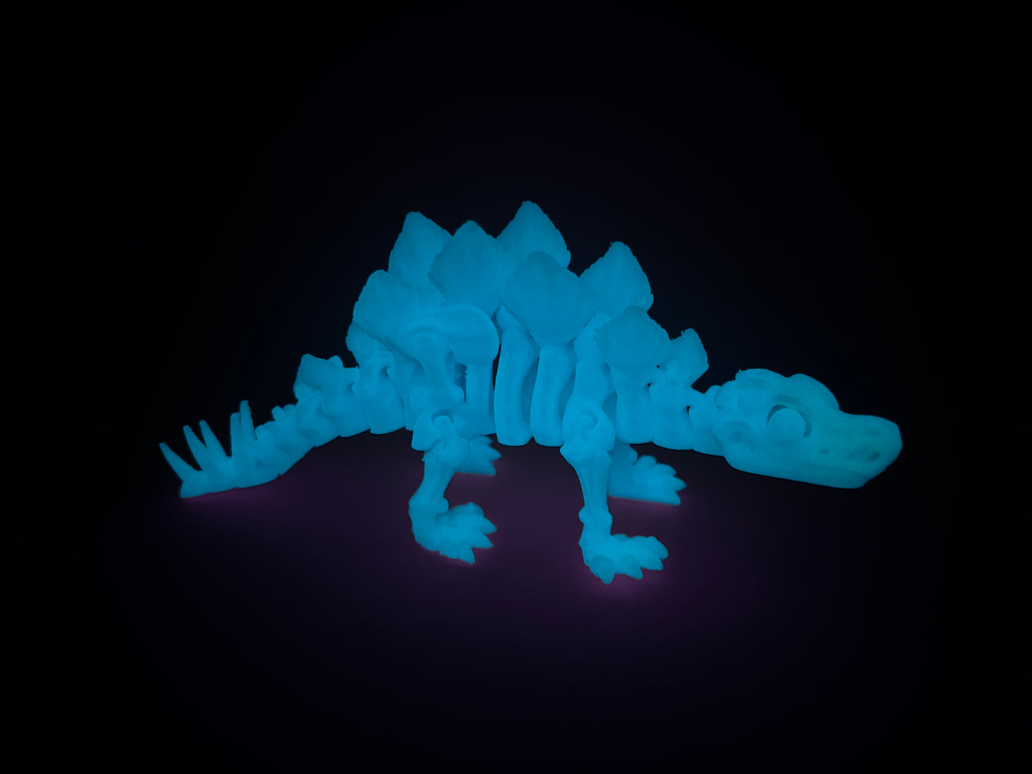 Flexi 3D Printed Stegosaurus Dinosaur Fossil Fidget Sensory Toy Desk Gift - Skeleton - Multicolor - Articulated Glow in the Dark - Flexi Factory