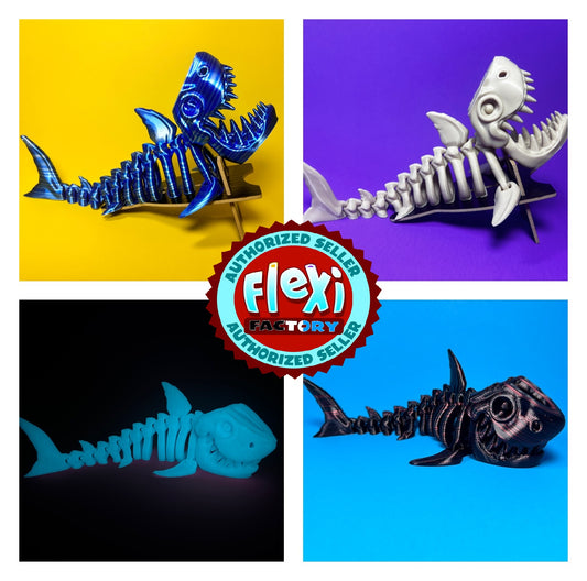 Flexi 3D Printed Shark Fossil Fidget Sensory Toy Desk Gift - Skeleton - Multicolor - Articulated Glow in the Dark - Flexi Factory