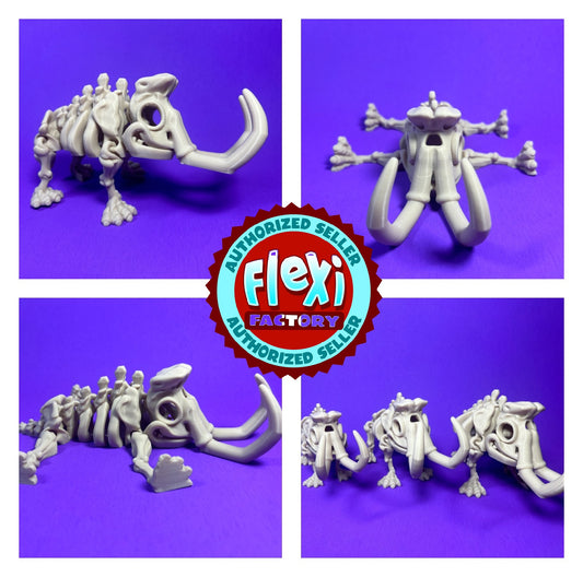 Flexi 3D Printed Woolly Mammoth Elephant Fossil Fidget Sensory Toy Desk Gift - Skeleton - Multicolor - Articulated Glow Blue - Flexi Factory (Copy)