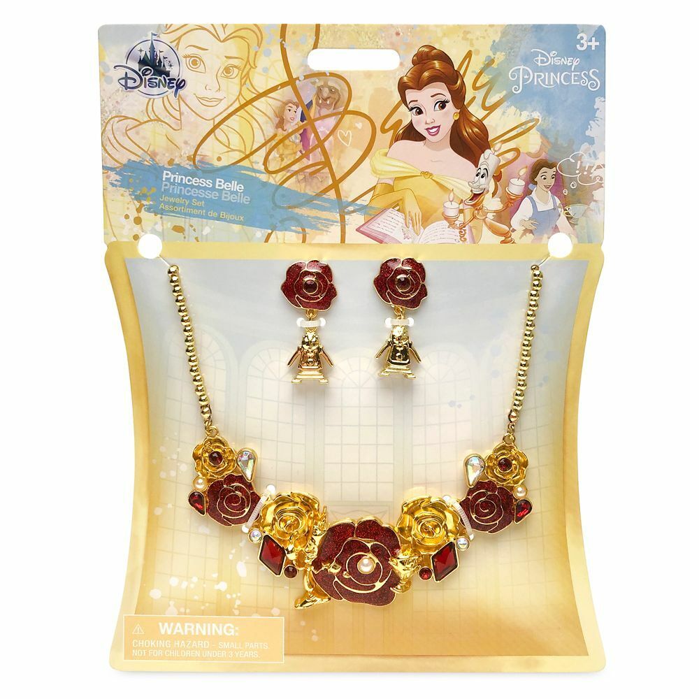Princess Belle Costume Jewelry Set Necklace Earrings Beauty and the Beast