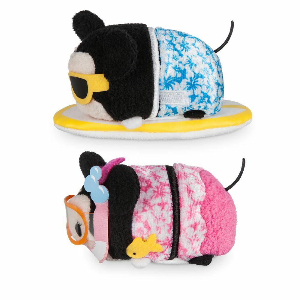 Disney Mickey & Minnie Mouse Hawaii Tsum Tsum 2pc Plush Set Toys 3 1/2" H