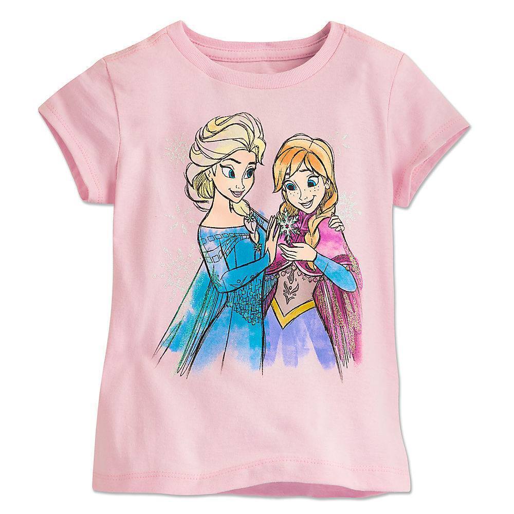 Disney Frozen Elsa & Anna Girls Pink T Shirt Size Large 10/12