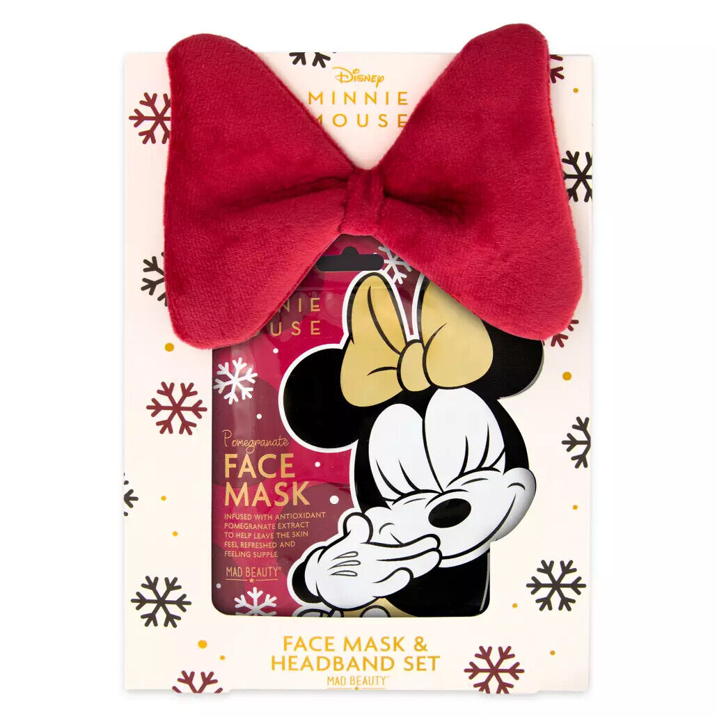 Minnie Mouse Face Mask & Red Velour Bow Headband Set for Adults - One Size