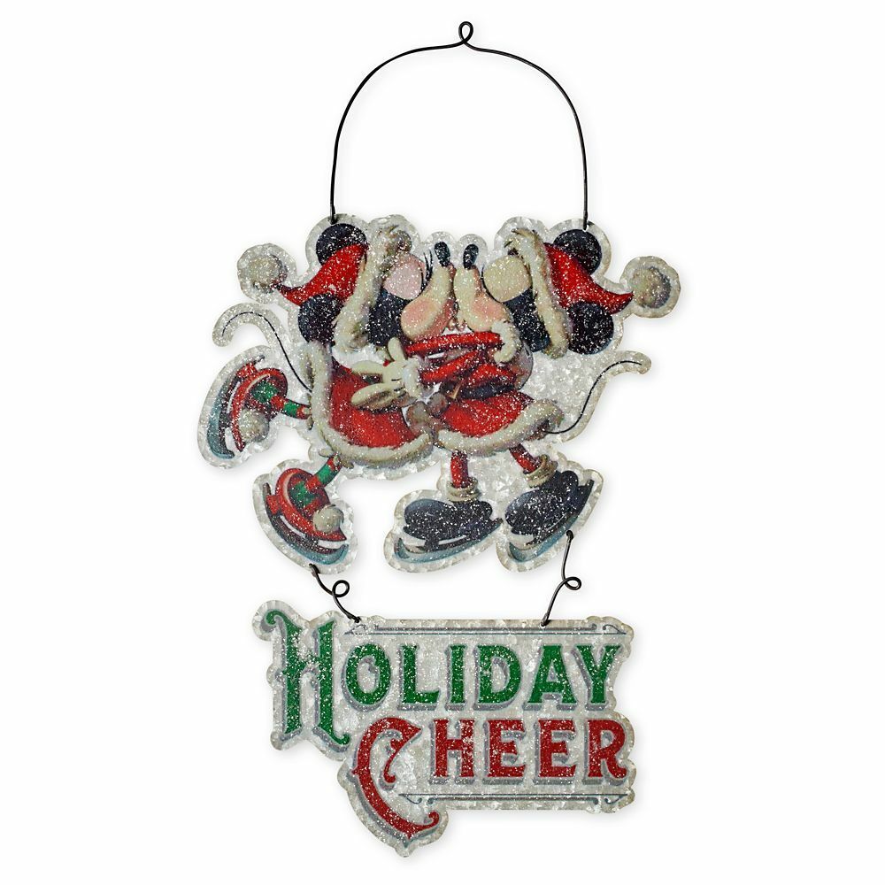 Disney Santa Mickey & Minnie Holiday Metal Sign Decoration 13" H