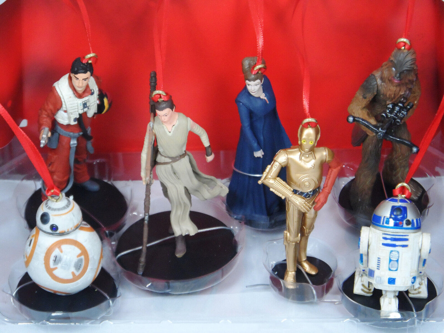 Star Wars Force Awakens 7pc Ornaments Figure Set - BB-8 R2 Leia Rey Chewie