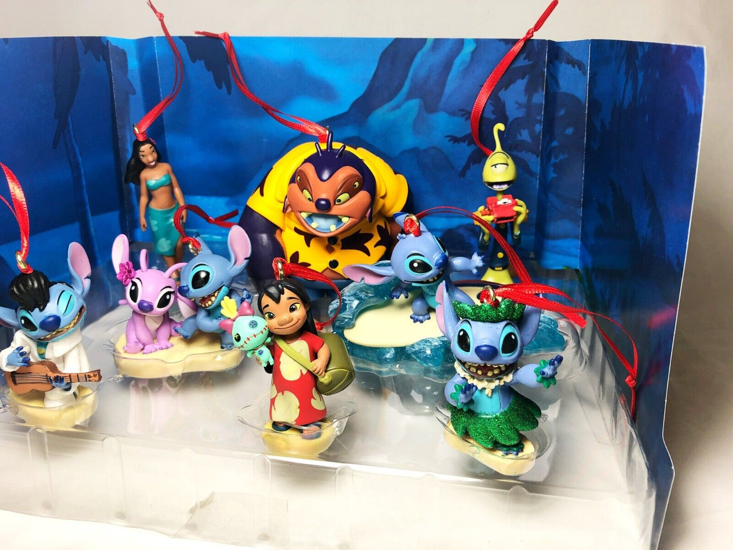 Disney Lilo & Stitch Christmas Ornaments 8pc Figure Set Angel Elvis Jumba Nani
