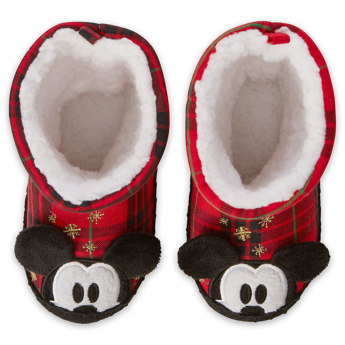 Disney Mickey Mouse Kids Soft Plaid 3D Ears Slippers 7/8 9/10 - Holiday Christmas