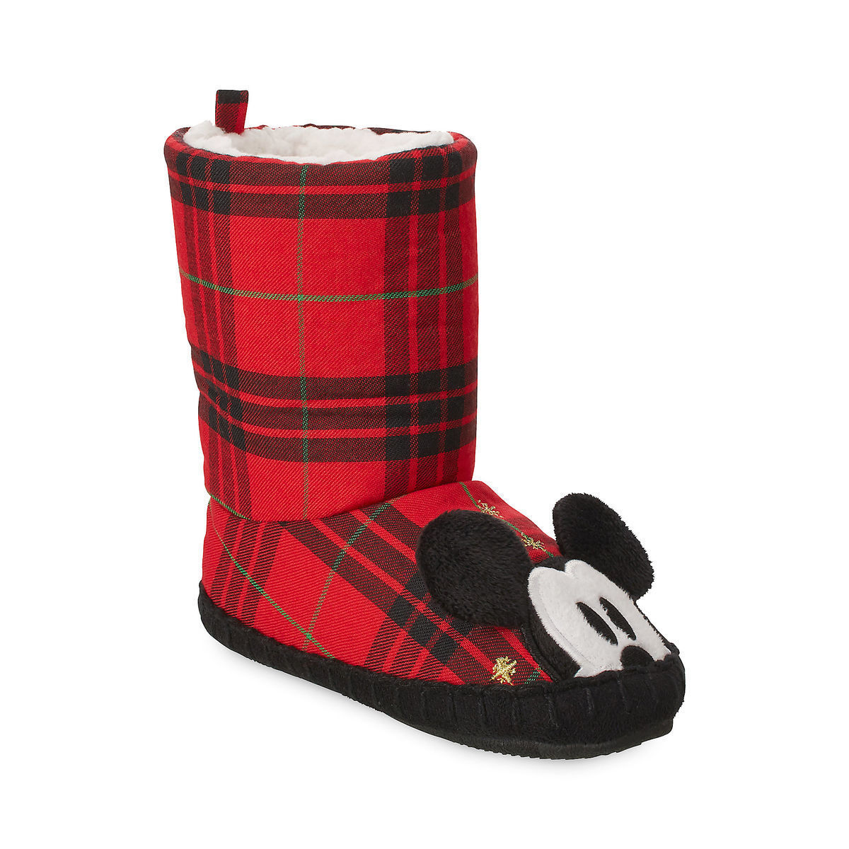 Disney Mickey Mouse Kids Soft Plaid 3D Ears Slippers 7/8 9/10 - Holiday Christmas