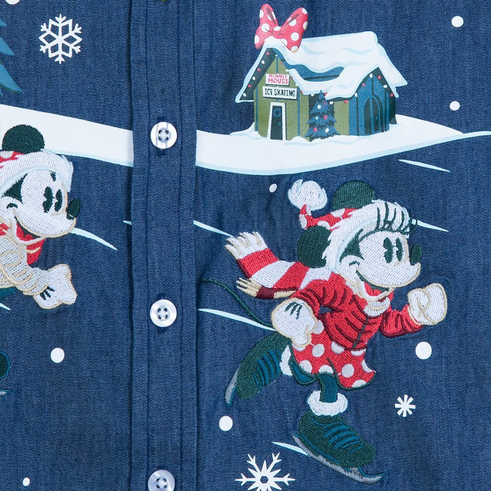 Mickey and Minnie Mouse Holiday Denim Longsleeve Shirt - For Adults Women