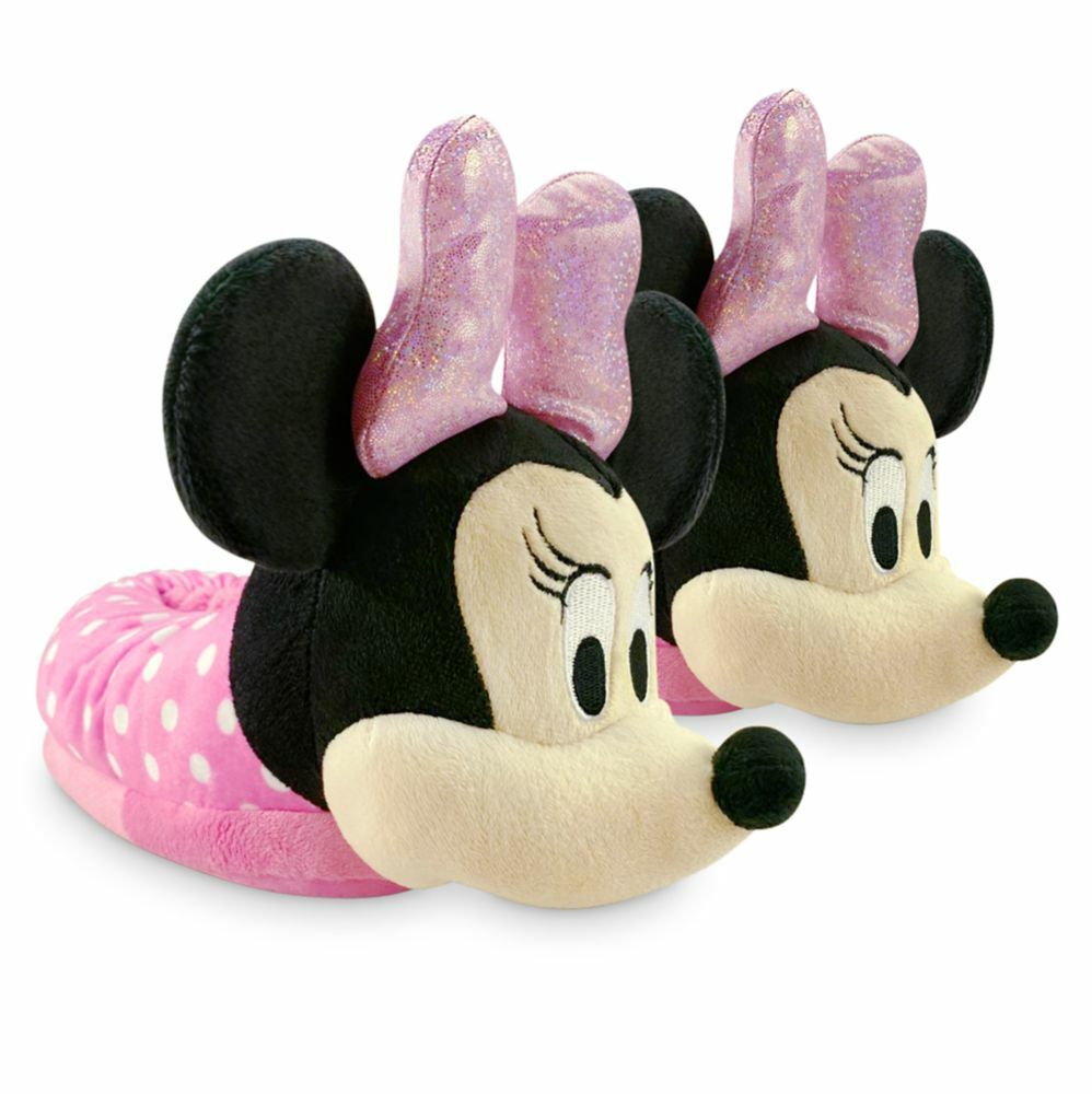 Disney Minnie Mouse Pink Polka Dot Soft Slippers for Kids Size 11/12