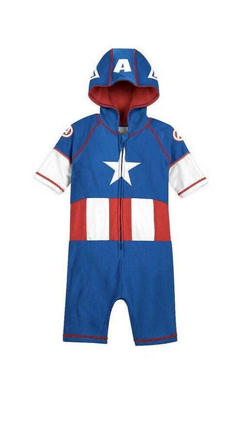 Disney Captain America Wetsuit Rash guard Boy Hero Swimsuit Toddler Kids Size 2