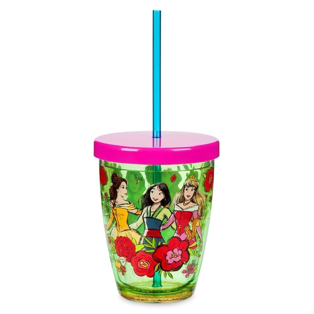Disney Princess Tumbler with Straw for Kids Aurora, Ariel, Belle, Tiana, Mulan