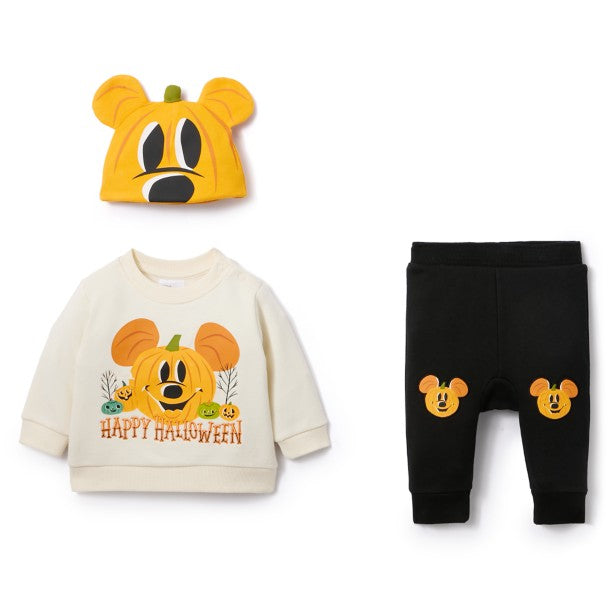 Mickey Mouse Halloween Pumpkin Pullover, Pants Beanie Set Baby Size 6 9 Months