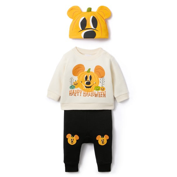 Mickey Mouse Halloween Pumpkin Pullover, Pants Beanie Set Baby Size 6 9 Months