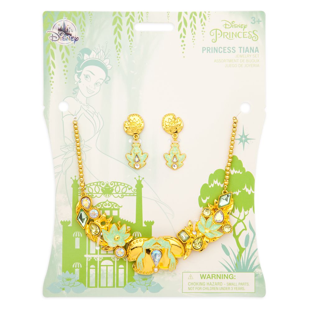 Disney Princess and the Frog Tiana Costume Jewelry Necklace & Earrings Kids Set