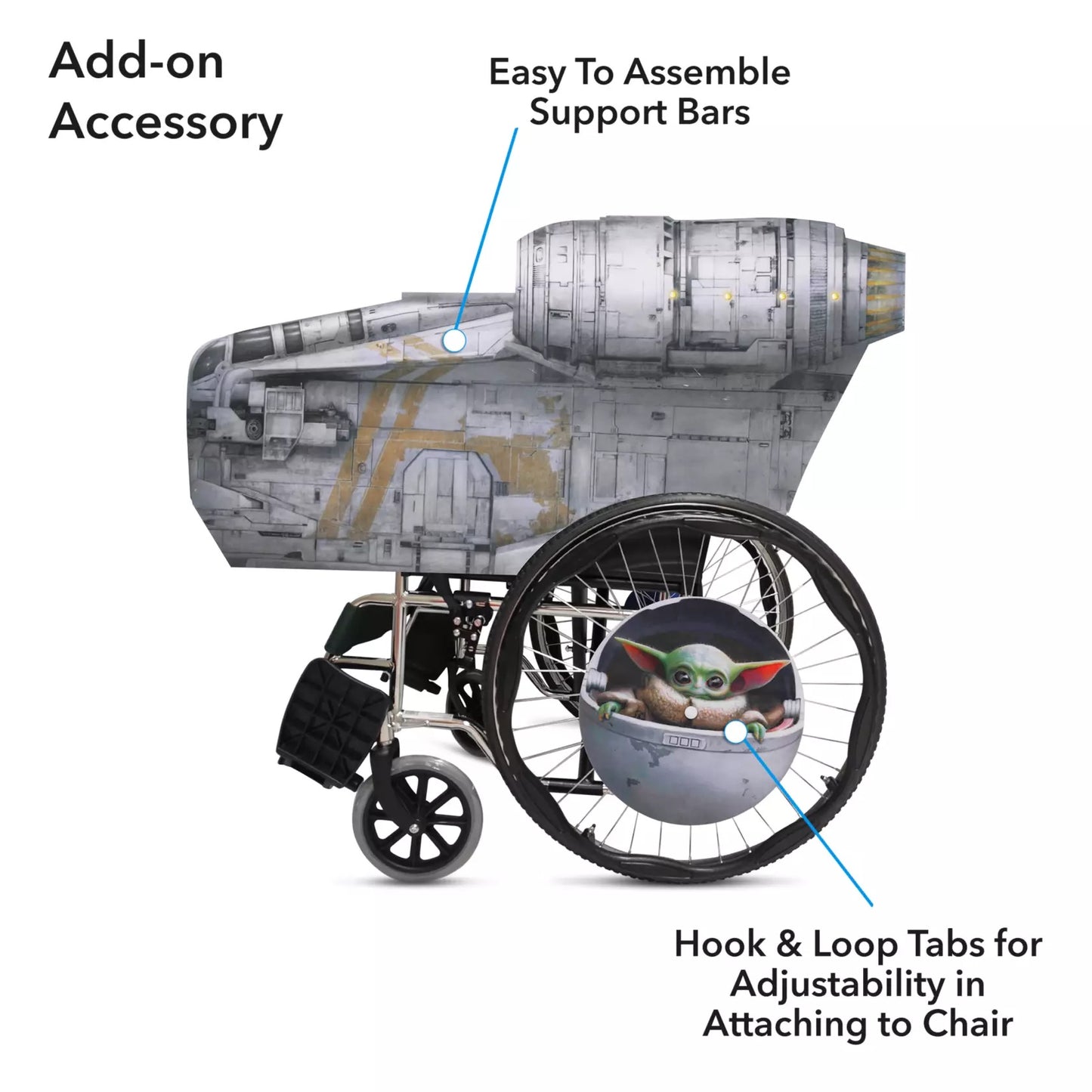 Star Wars Light Up Mandalorian Ship & Grogu Wheelchair Cover - Costume Dress Up Accessory Set