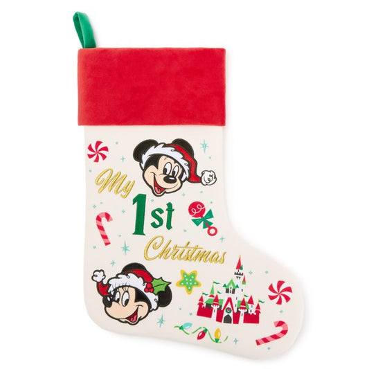 Santa Mickey Mouse and Minnie Mouse ''My 1st Christmas'' Holiday Stocking for Baby
