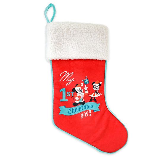 Santa Mickey Mouse and Minnie Mouse ''My 1st Christmas'' Stocking