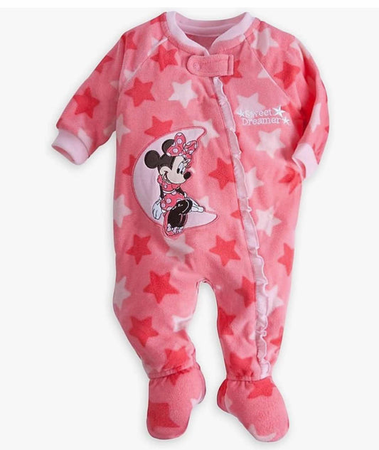 Minnie Mouse Footed Sleeper Baby Pajamas Size 12-18M - Pink Stars & Moon