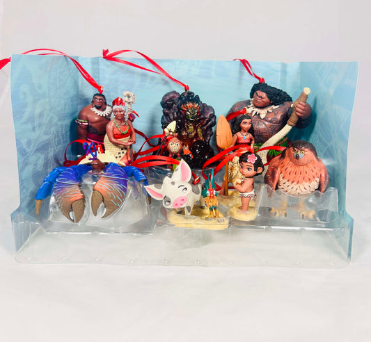 Disney Moana Christmas Ornaments 10pc Custom Figure Set - Maui Pua Hei Hei Crab
