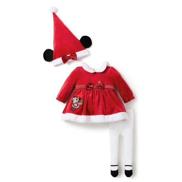 Santa Minnie Mouse Fancy Outfit for Baby - 12-18 Months - Dress Hat & Leggings