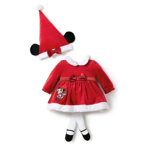 Santa Minnie Mouse Fancy Outfit for Baby - 12-18 Months - Dress Hat & Leggings