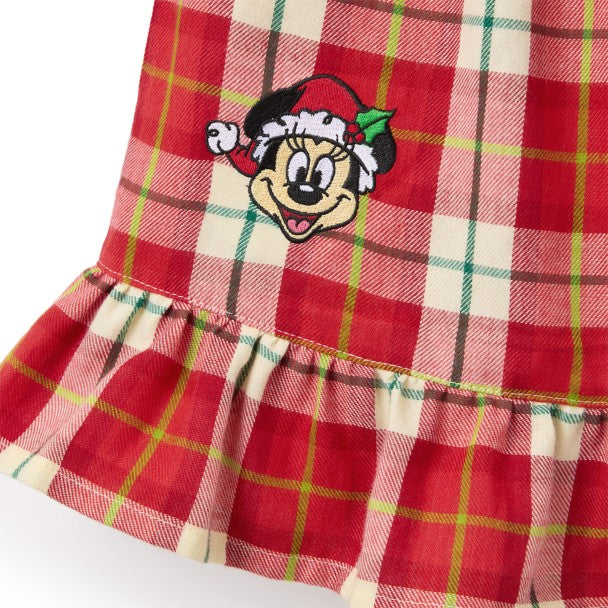Disney Minnie Christmas Red Plaid Nightshirt Holiday Pajamas Girls Large 9/10