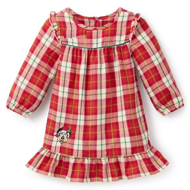 Disney Minnie Christmas Red Plaid Nightshirt Holiday Pajamas Girls Large 9/10