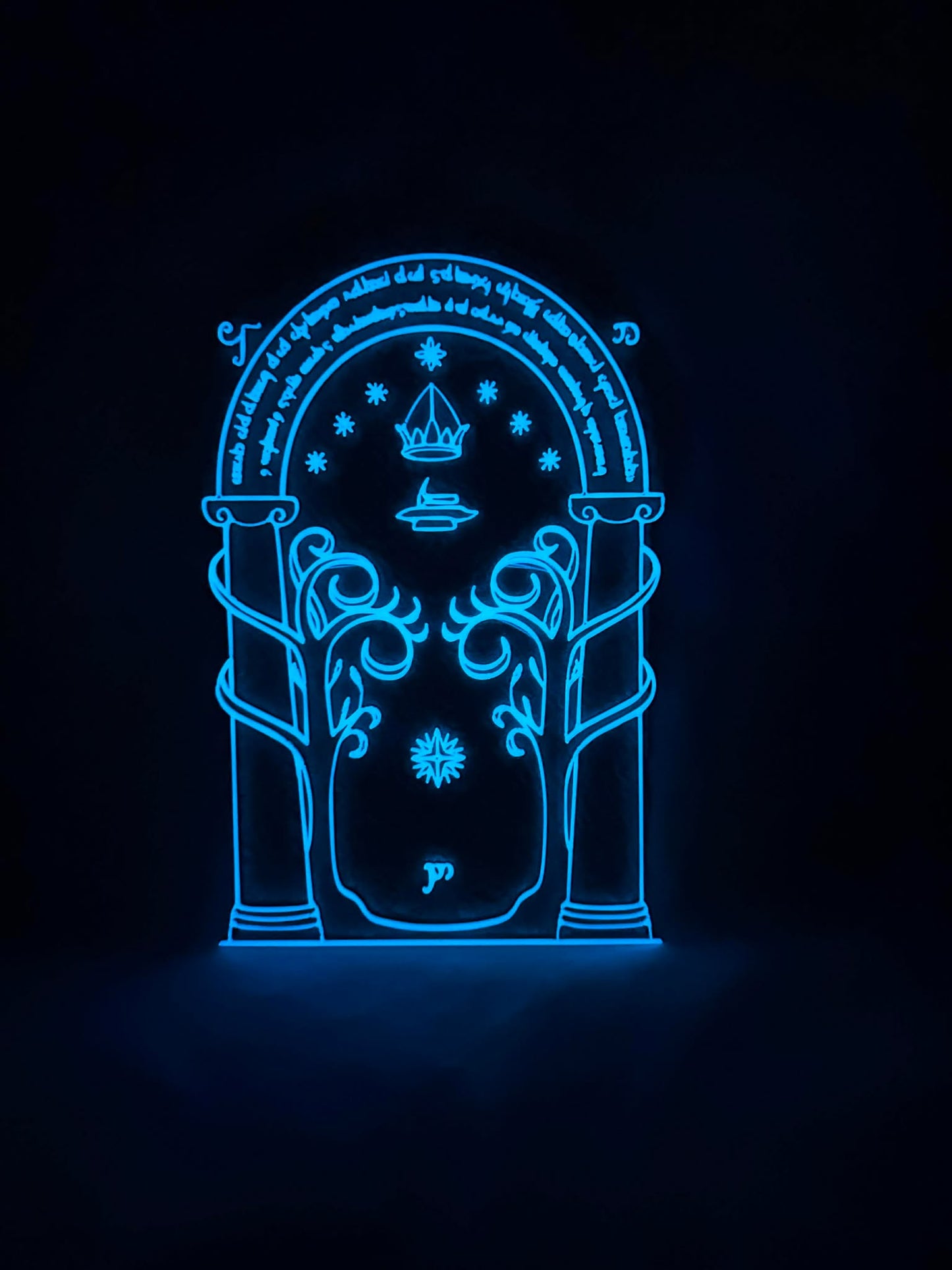 3D Lord of the Rings Inspired Moria Gate Blue Glow 8" Wall Sign LOTR + UV Light
