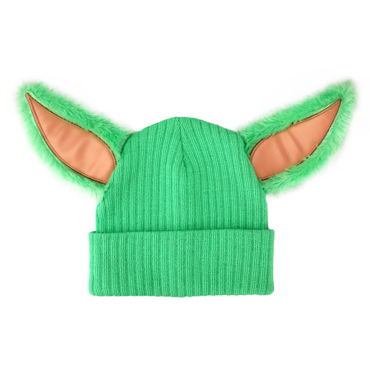 Grogu The Mandalorian Cuffed Knit Beanie Hat Ears w/ Green - One Size Kids Adult