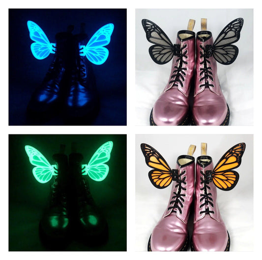 1pc 3D Butterfly Wings for Boots Shoes Roller Skates Costume Dress Lace Up Glow Dark