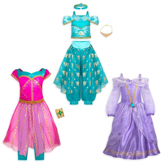 Disney Deluxe Jasmine 3 Dress Costume Set with Accessories for Girls - Aladdin