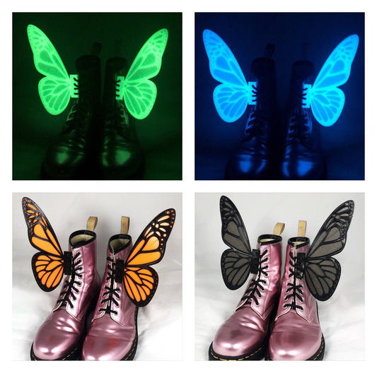 1pc Large 3D Butterfly Wings 8" for Shoes Roller Skates Costume Dress Up Glow Dark