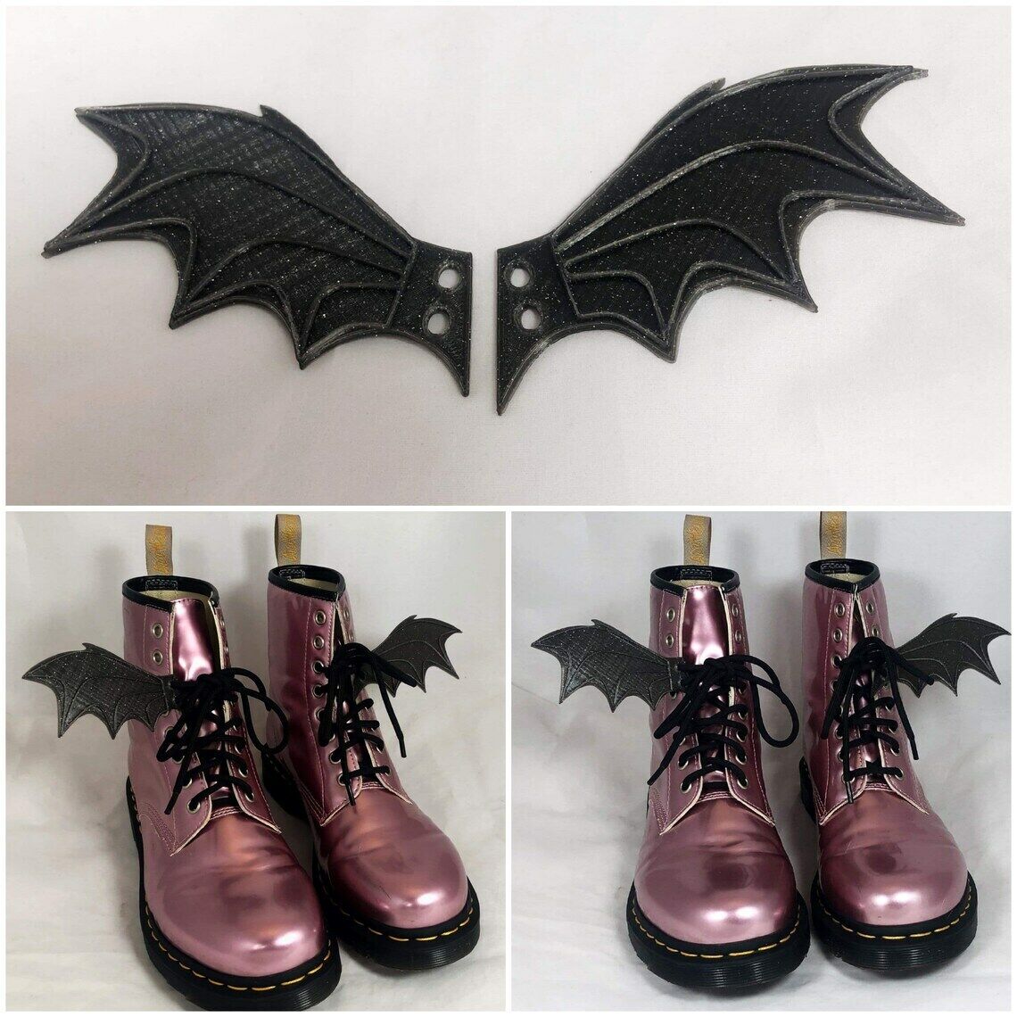 3D Bat Wings For Shoes Boots Accessory Adults Kids Costume Dress Attire Lace Up