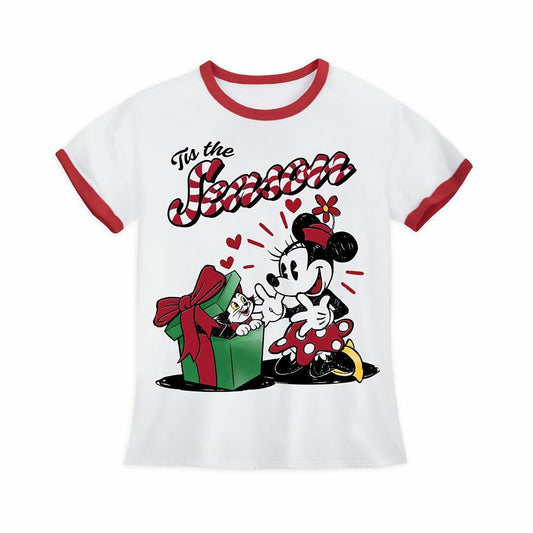 Disney Minnie Mouse & Figaro Cat Holiday Girls T Shirt Tee - Christmas