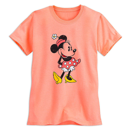 Disney Classic Minnie Mouse Neon Orange Womens T Shirt Tee