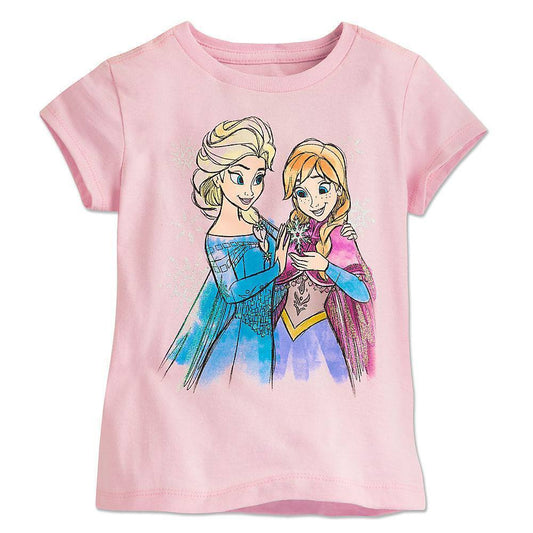 Disney Frozen Elsa & Anna Girls Pink T Shirt Size Large 10/12