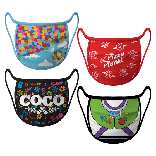 Disney Pixar Cloth Face Mask 4 Pack Kids Adult Toy Story Pizza Planet - Coco - Up - Buzz Lightyear